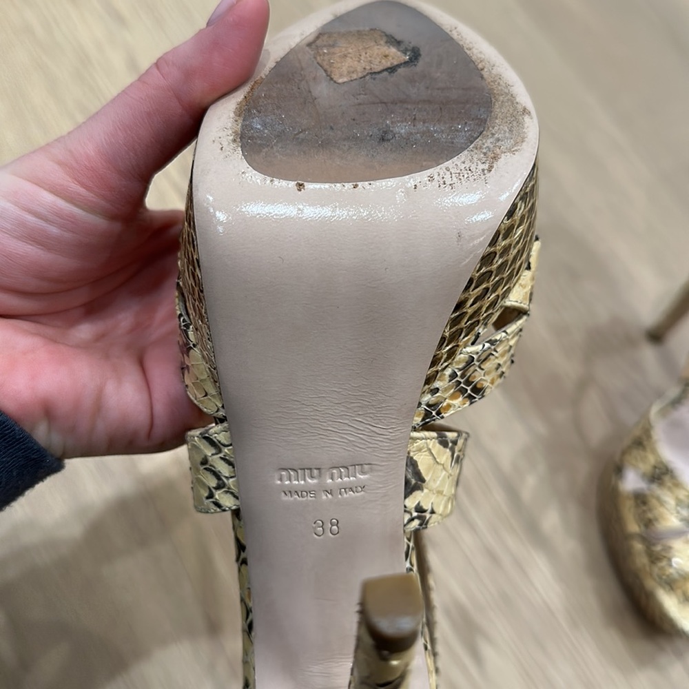 Miu Miu Strappy Platform Snakeskin Embossed Heel … - image 4